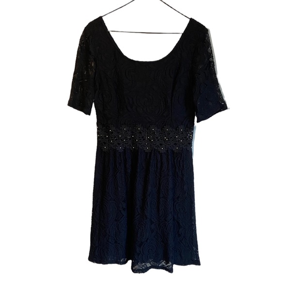 XHILARATION BLACK LACE SHORT SLEEVE MINI DRESS, SIZE MEDIUM - Picture 1 of 9